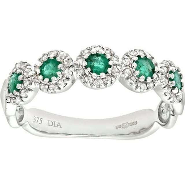 (O) Jewelco London 9ct White Gold Diamond and Emerald Eternity Ladies Ring