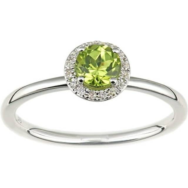 (L) Jewelco London 9ct White Gold Peridot and Diamond Cluster Halo Ring