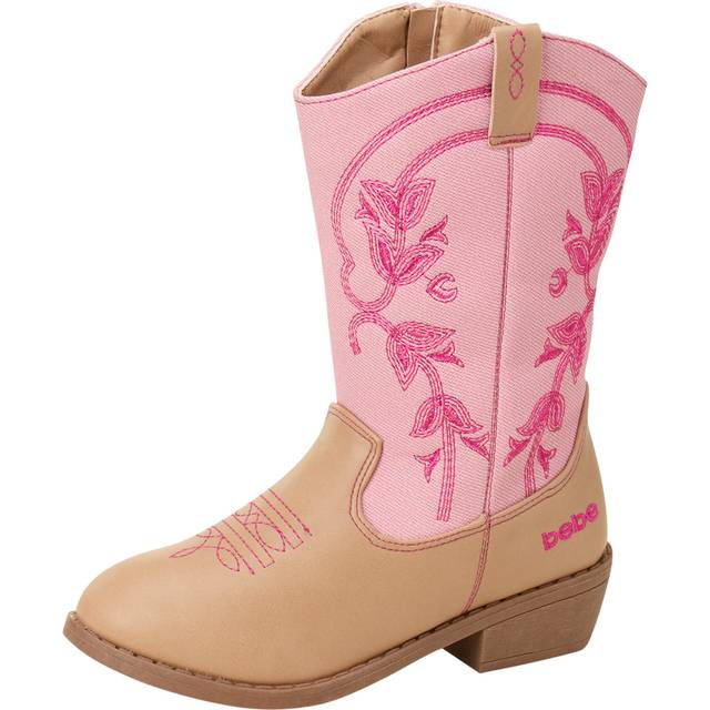 bebe Girls' Cowgirl Boots - Classic Western Cowboy Boots - Mid Calf Boots for Toddlers  Little and Big Girls (5T-7)  Size 8 Toddler  Taupe/Pink