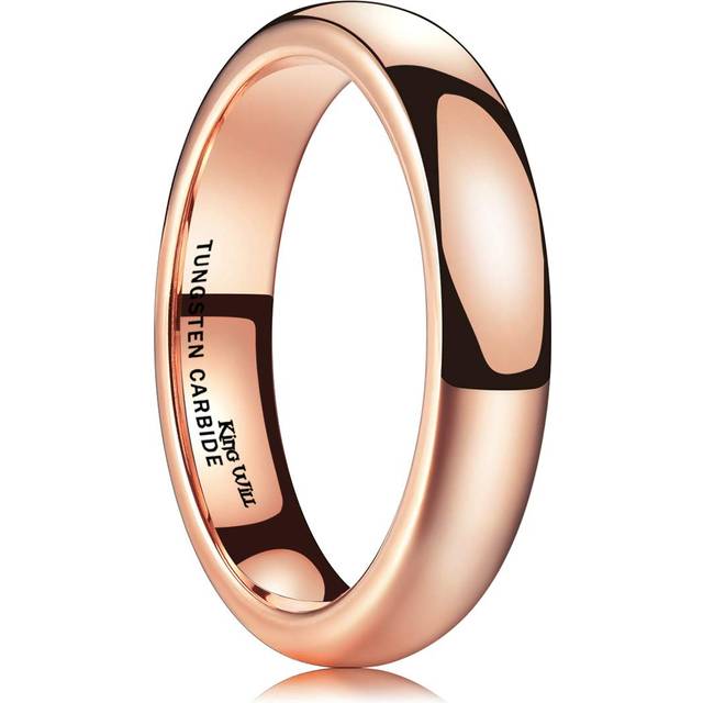 King Will Glory 4mm Rose Gold Plated Polish Comfort Fit Domed Tungsten Carbide Ring Wedding Band 10