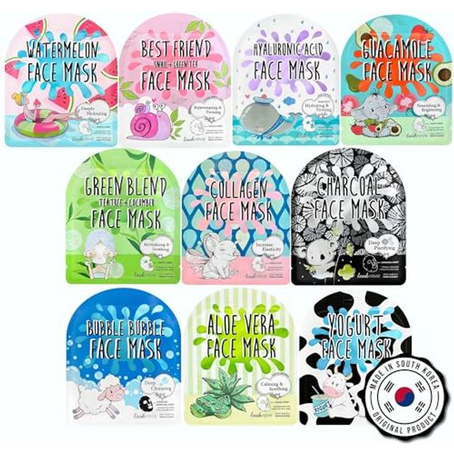 NATURAL Korean Sheet Mask (10 pcs set) made with Premium Tencel  Hydrating Face Masks  Face Sheet Mask  Korean Face Mask Skin Care For Women  Teen  Gi
