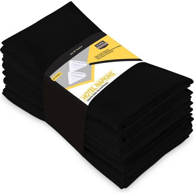Utopia Kitchen Black Cloth Napkins [12 Pack  20x20 Inch] Cotton Blend Washable and Reusable Table Dinner Napkins