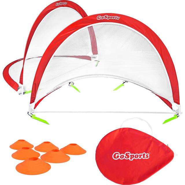 GoSports Portable Pop-Up Soccer Goals for Backyard - Kids & Adults - Set of Two Nets with Agility Training Cones and Carrying Case