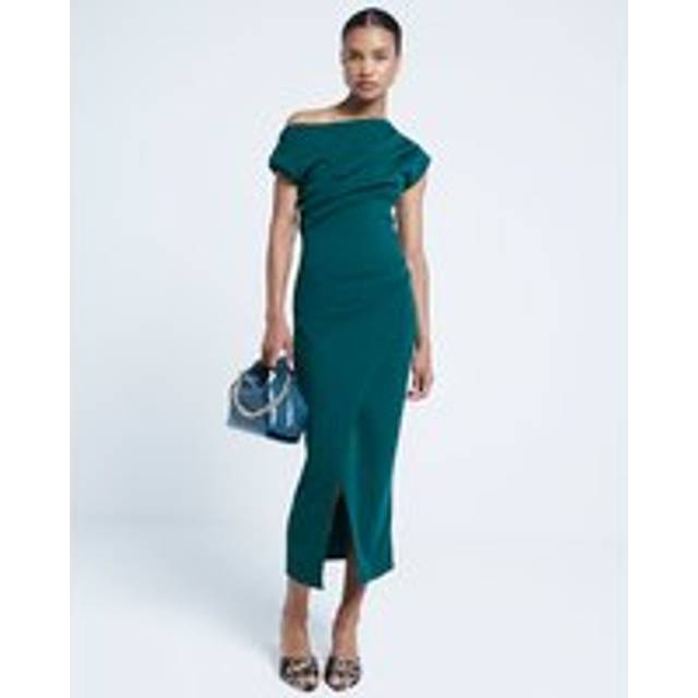 River Island Womens Green Asymmetric Drape Wrap Midi Dress - 18