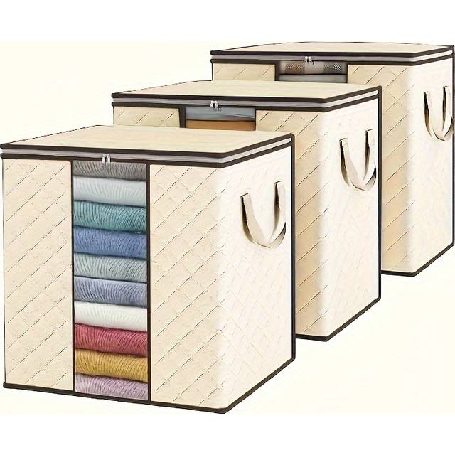 TEMU 3-pack 100l Large Foldable Storage Bins With Reinforced Handles, Polypropylene Multipurpose Organizer Boxes, Waterproof Rectangle Storage Containers With For Bedroom, Closet, Bedding, Trunks