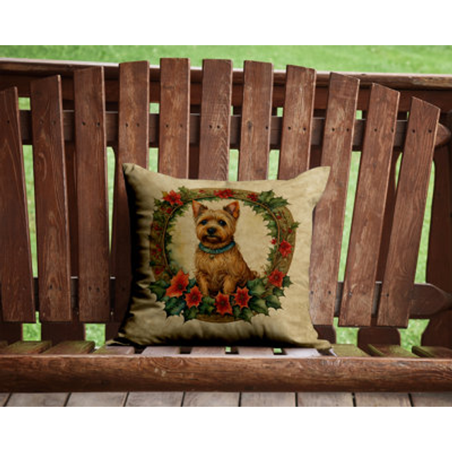 Carolines Treasures DAC2399PW1414 14 x 14 in. Unisex Norwich Terrier Christmas Flowers Polyester Fabric Throw Pillow