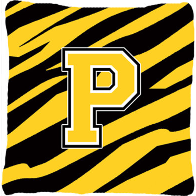 Caroline's Treasures CJ1026-PPW1414 Monogram Initial P Tiger Stripe Black Gold Pillow  Large  Multicolor