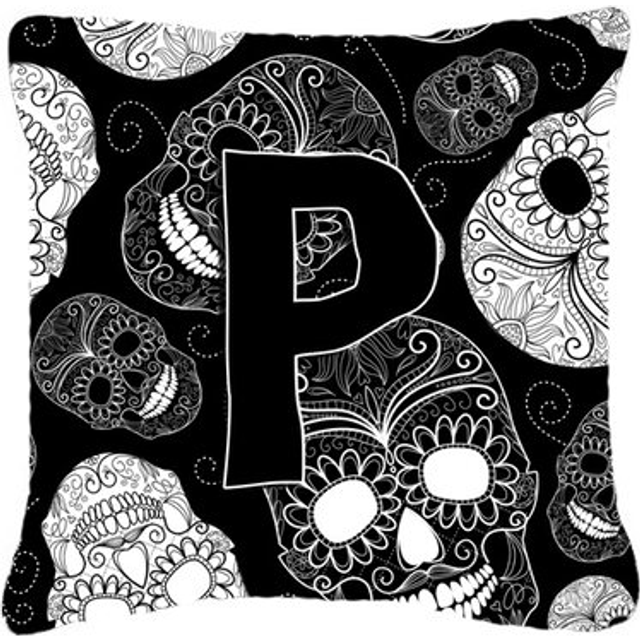 Caroline's Treasures CJ2008-PPW1414 Letter P Day of the Dead Skulls Black Decorative Pillow  Large  Multicolor