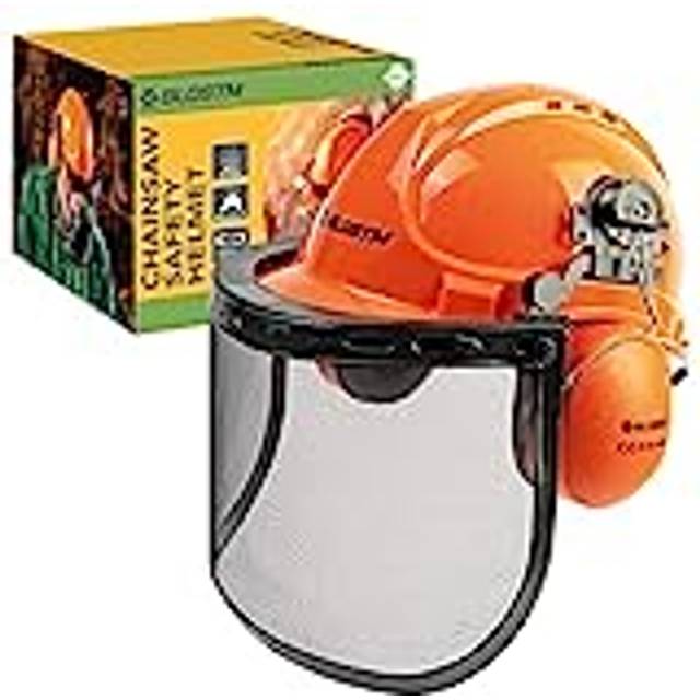 BLOSTM Chainsaw Safety Helmet with Visor - Orange Chainsaw Helmet with Safety Visor, Professional-Grade, Impact-Resistant Hard Hat with Ear Defenders,