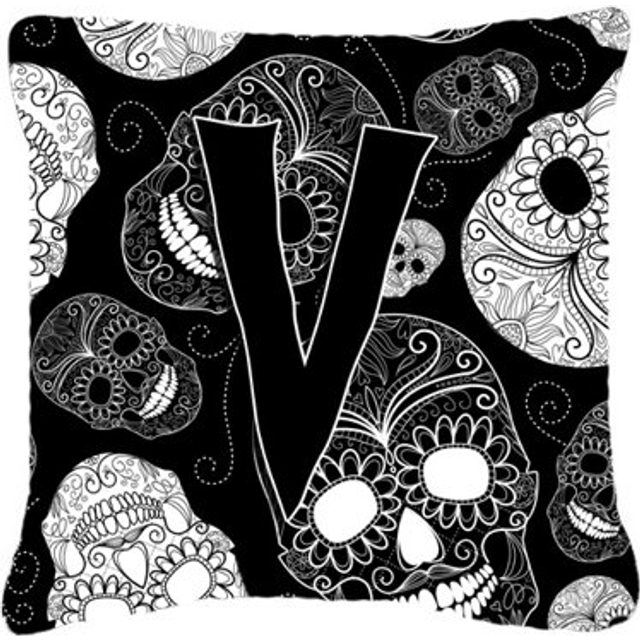 Caroline's Treasures CJ2008-VPW1414 Letter V Day of the Dead Skulls Black Decorative Pillow  Large  Multicolor