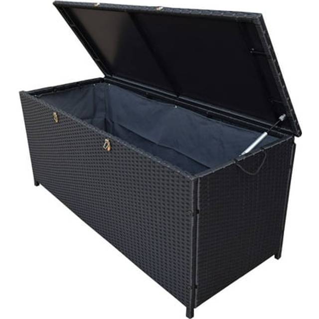 Oakland Living 58-STORAGE-BK 113 gal Indoor & Outdoor Balcony Patio Deck Porch Pool Wicker Storage Box Trunk Bin with Metal Frame, Black