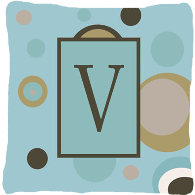 Caroline's Treasures CJ1013-VPW1414 Monogram Initial V Blue Dots Fabric Pillow  Large  Multicolor