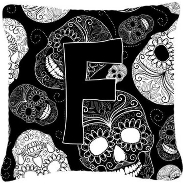 Caroline's Treasures CJ2008-FPW1414 Letter F Day of the Dead Skulls Black Decorative Pillow  Large  Multicolor