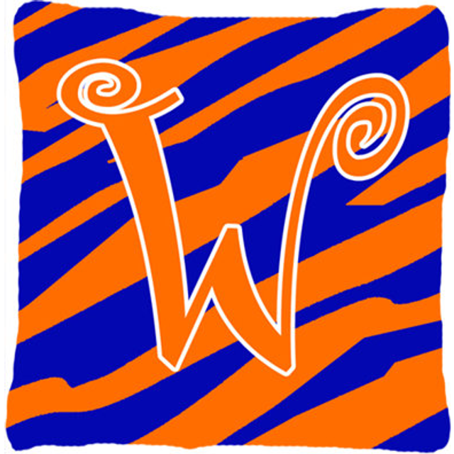 Caroline's Treasures CJ1036-WPW1414 Monogram W Tiger Stripe Blue and Orange Pillow  Large  Multicolor