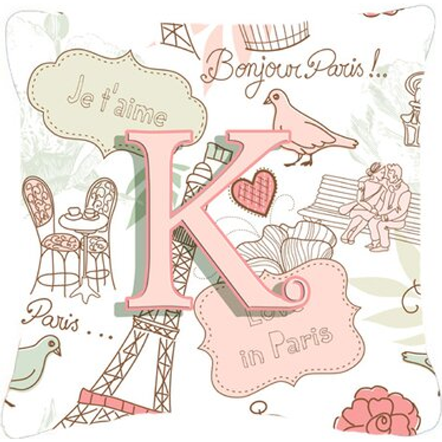 Caroline's Treasures CJ2002-KPW1818 Letter K Love in Paris Pink Decorative Pillow  18 x 18  Multicolor