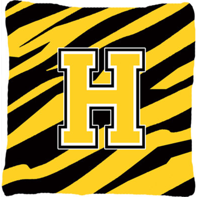 Caroline's Treasures CJ1026-HPW1414 Monogram Initial H Tiger Stripe Black Gold Pillow  Large  Multicolor