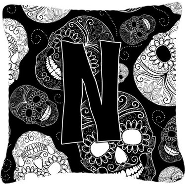 Caroline's Treasures CJ2008-NPW1414 Letter N Day of the Dead Skulls Black Decorative Pillow  Large  Multicolor