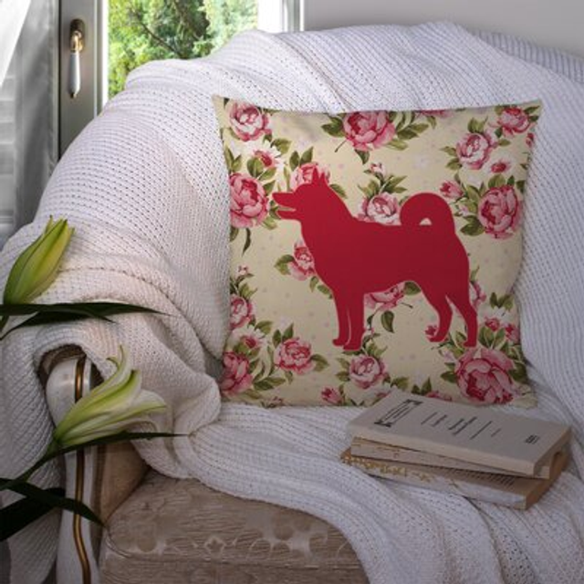 Caroline's Treasures BB1067-RS-YW-PW1414 Shiba Inu Shabby Chic Yellow Roses Pillow  14 x 14  Multicolor