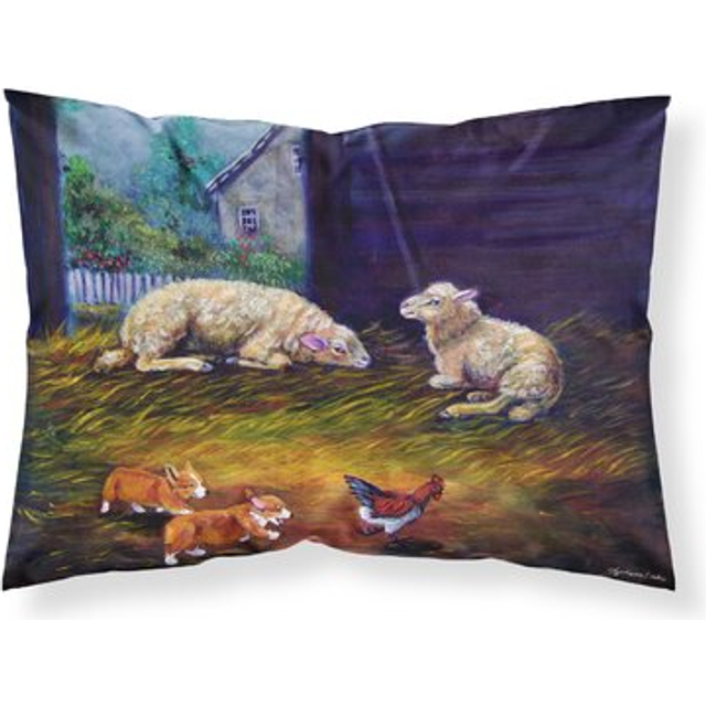 """""Caroline's Treasures 7322PILLOWCASE Corgi Chaos In The Barn with Sheep Fabric Standard Pillowcase  Large  Multicolor"""""