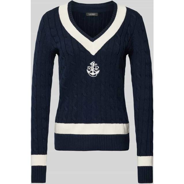 V-Neck Jumper - ecru/navy striped - L