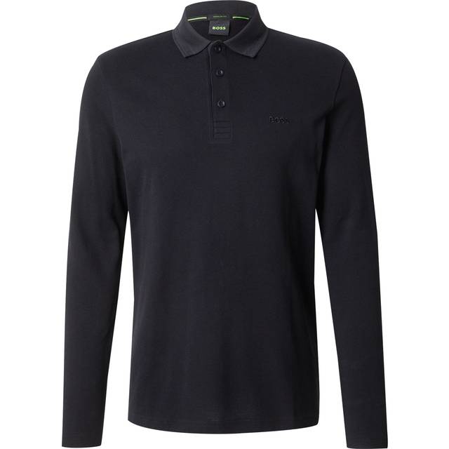 BOSS Plisy Long Sleeve Polo T Shirt Black