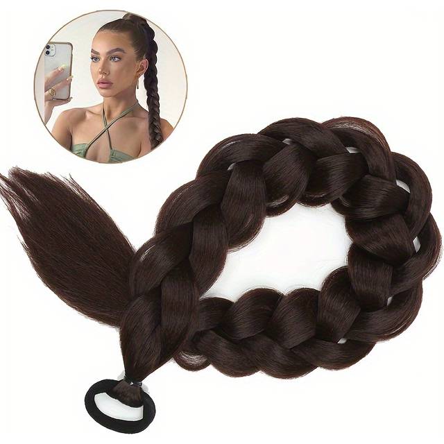 TEMU Braided Long Ponytail Extensions With Band Hair Synthetic Fiber 24inch Blonde Braids Pony Tail Hair Accessories For Use Halloween Christmas