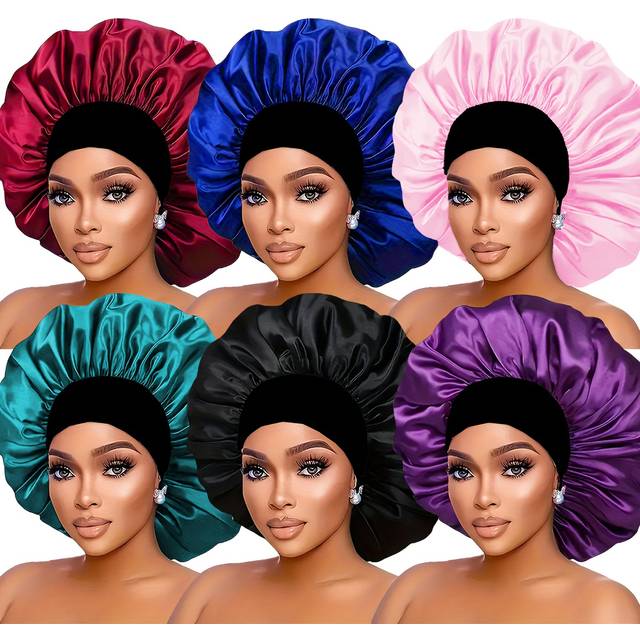 TEMU 6pcs Satin Bonnet Sleep Caps For Women, Silky Hair Bonnets For Sleeping, Daily , Sports - Hair Protection Set For Curly & Straight Hair, Polyester 100%