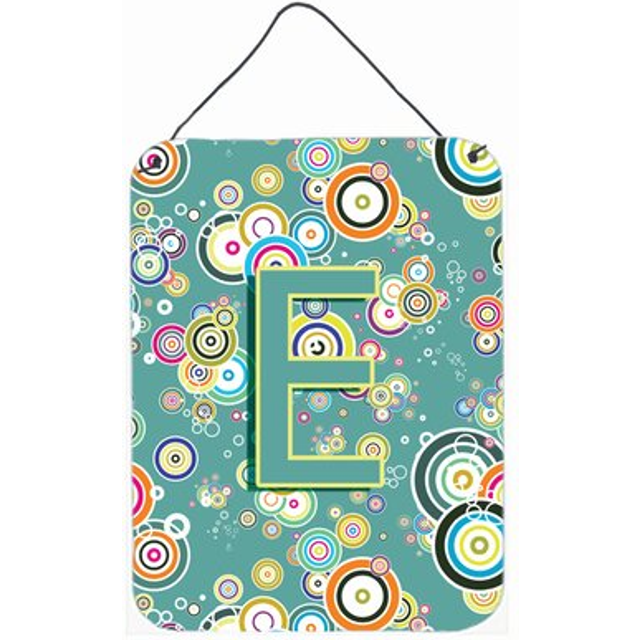 """""Caroline's Treasures CJ2015-EDS1216 Letter E Circle Teal Initial Alphabet Wall or Door Hanging Prints  16 x 12""""""""  Multicolor"""""
