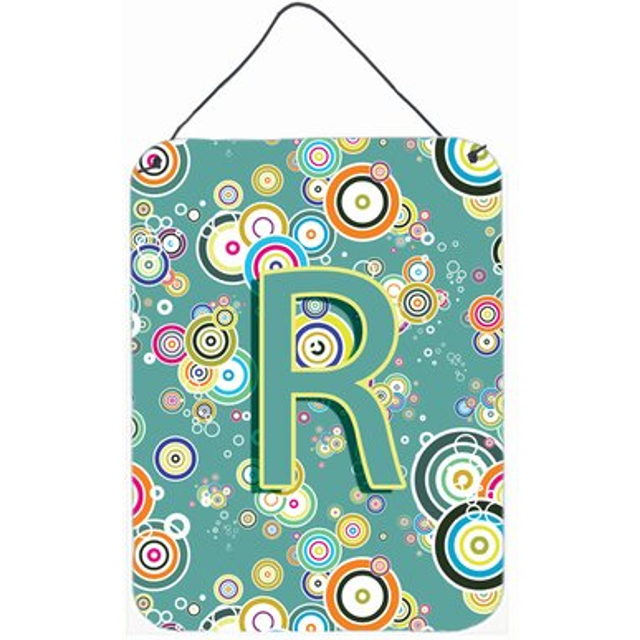 """""Caroline's Treasures CJ2015-RDS1216 Letter R Circle Teal Initial Alphabet Wall or Door Hanging Prints  16 x 12""""""""  Multicolor"""""