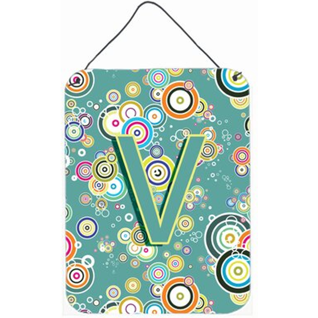 """""Caroline's Treasures CJ2015-VDS1216 Letter V Circle Teal Initial Alphabet Wall or Door Hanging Prints  16 x 12""""""""  Multicolor"""""