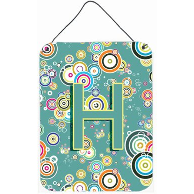 """""Caroline's Treasures CJ2015-HDS1216 Letter H Circle Teal Initial Alphabet Wall or Door Hanging Prints  16 x 12""""""""  Multicolor"""""