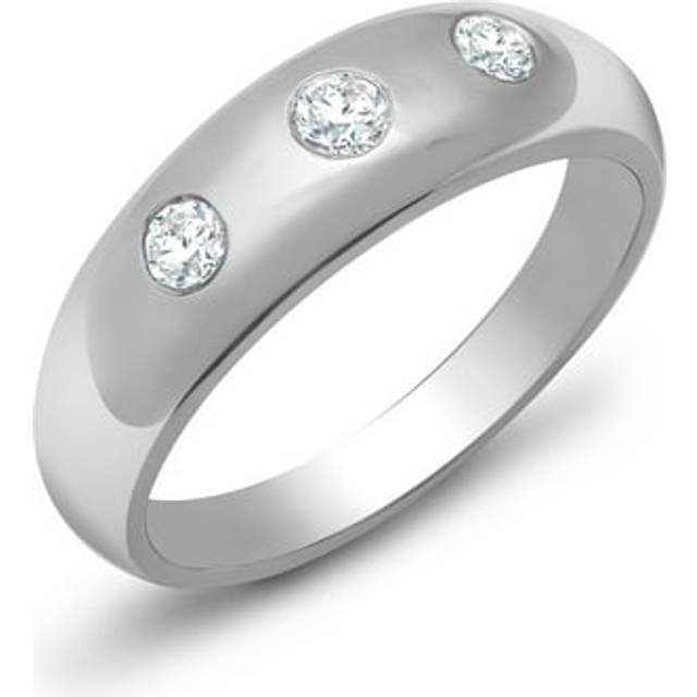 (V) Jewelco London Men's Solid 9ct White Gold Rub Over Set Round J SI 0.5ct Diamond Domed Band Trilogy Ring 9mm