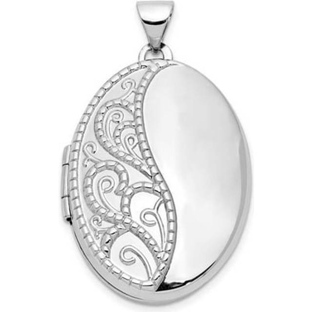 14K White Gold 26 mm 0.5-Hand Engraved Scroll Oval Locket Pendant