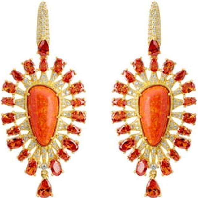 Antonella Fire Opal Drop Earrings Gold - Orange - One Size