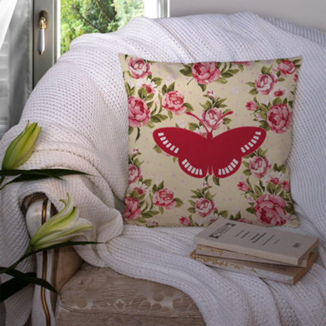 Caroline's Treasures BB1031-RS-YW-PW1414 Butterfly Shabby Chic Yellow Roses Pillow  14 x 14  Multicolor