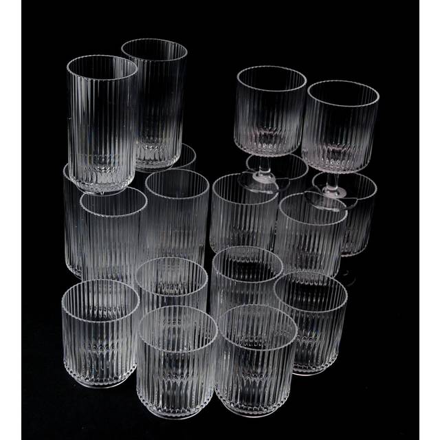 Ivy Bronx Defeis 18 Piece Ribbed Acrylic Assorted Glassware Set Clear 650ml