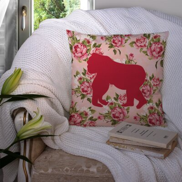 Caroline's Treasures BB1129-RS-PK-PW1414 Gorilla Shabby Chic Pink Roses Pillow  14 x 14  Multicolor