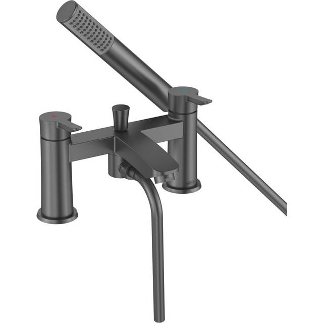 Bristan Apelo Deck Mounted Bath Shower Mixer Tap Hose Shower Head Gun Metal Grey