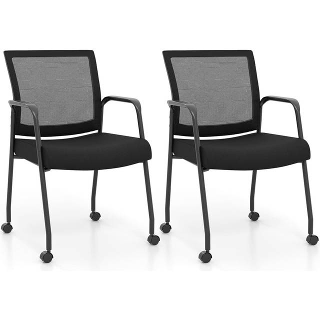 2Pcs Office Guest Chairs Meeting Room Conference Chair On Wheels - Black (60cm W X 23.22cm D)