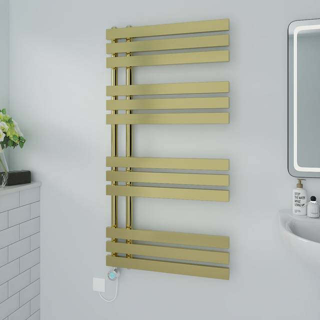 Cardia Heated Towel Rails - Brushed Brass (120cm H x 60cm W x 7.35cm D)