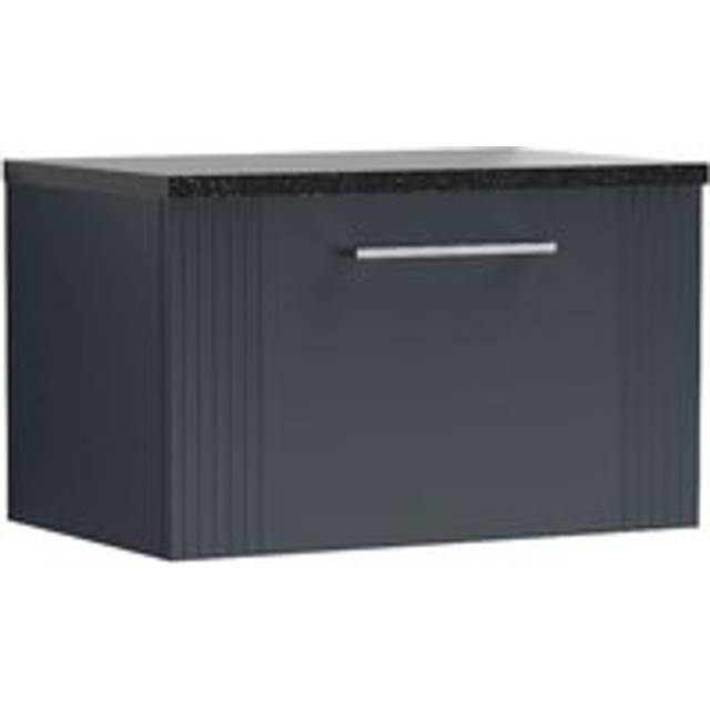 Nuie Deco Satin Anthracite 600mm Wall Hung Single Drawer Vanity Unit &amp;