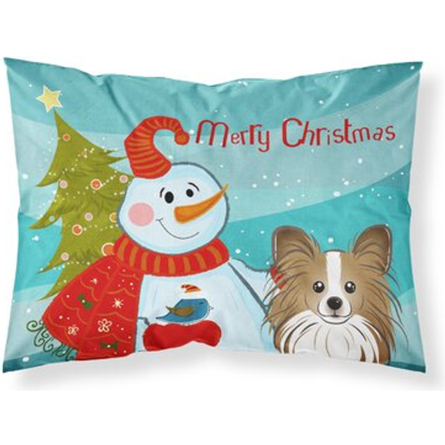 """""Caroline's Treasures BB1868PILLOWCASE Snowman with Papillion Fabric Standard Pillowcase  Large  Multicolor"""""