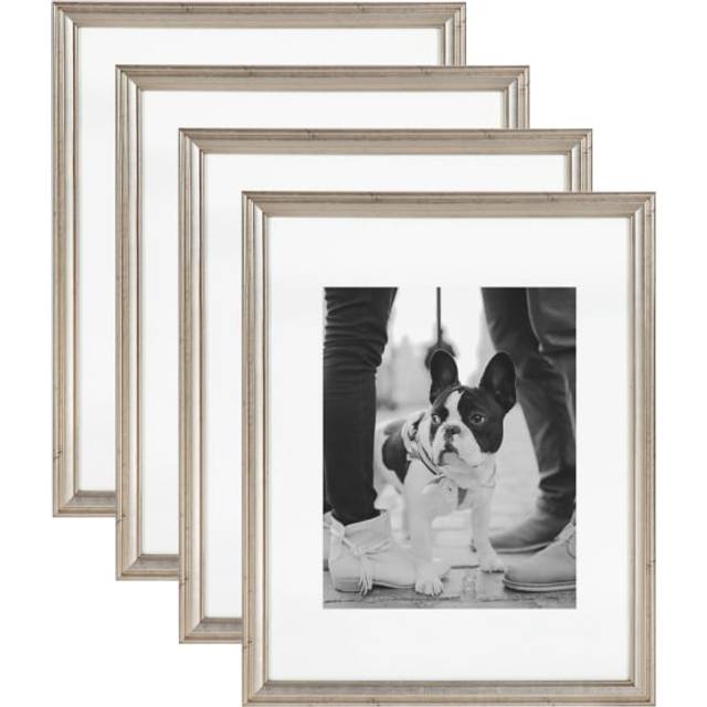 Kate and Laurel Adlynn Rectangle Picture Frame Set of 4  11 x 14 matted to 8 x 10  Silver  Glam FourPiece Frame Set for Gallery