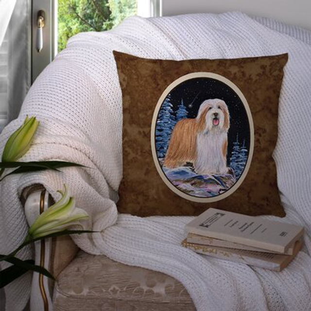 Caroline's Treasures SS8451PW1414 Starry Night Bearded Collie Fabric Pillow  Large  Multicolor