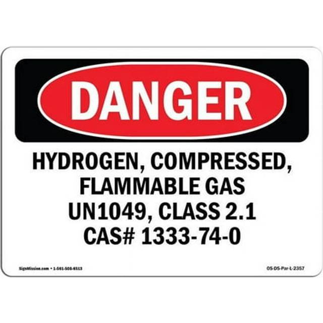SignMission OS-DS-D-35-L-2357 OSHA Danger Sign - Hydrogen Compressed Flammable Gas UN1049