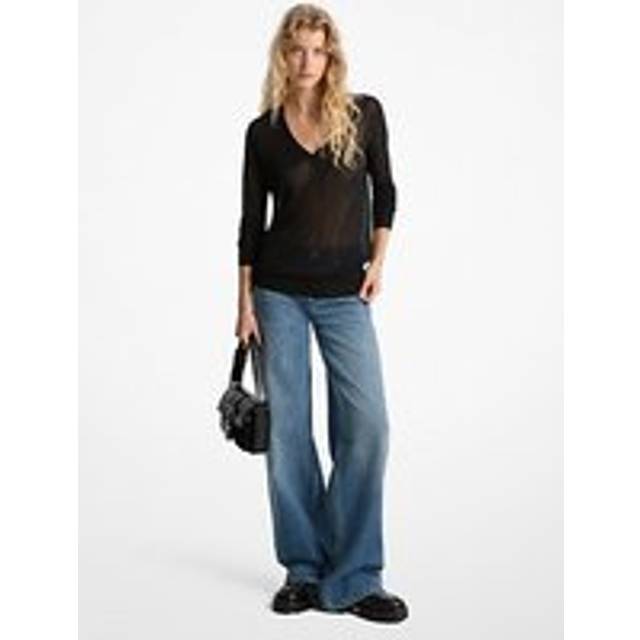 MK Silk Blend V-Neck Jumper - Black - Michael Kors - XS
