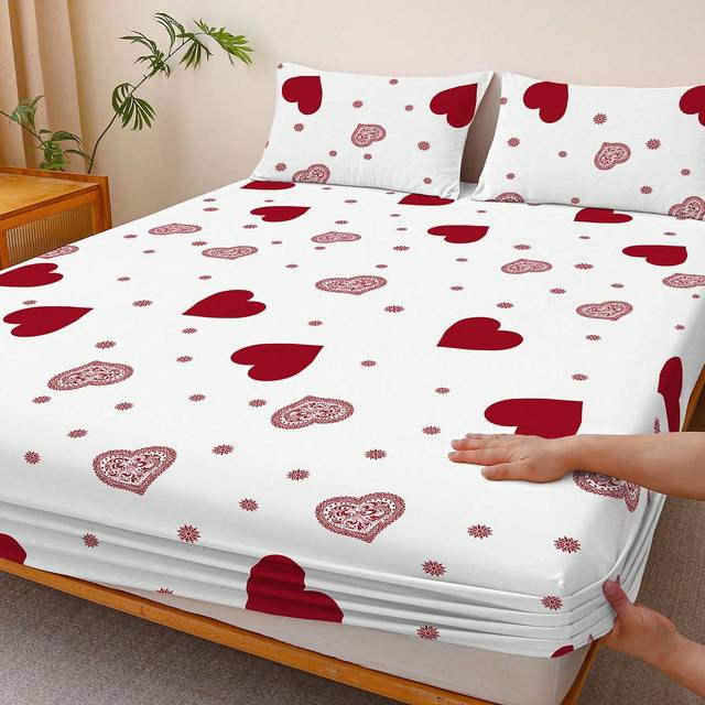 SHEIN 1pc Bed Sheet, Bedding, Fitted Sheet, Mattress Cover, Skin-Friendly Soft And Comfortable Mattress Protector, Valentine&#39;s Day Gift Fitted Sheet, Cartoo