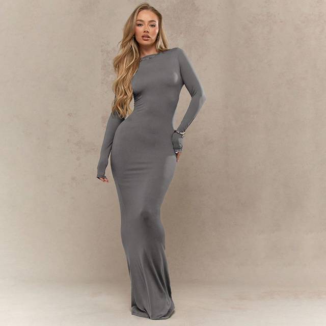MISSGUIDED Jersey Round Neck Long Sleeves Bodycon Maxi Dress