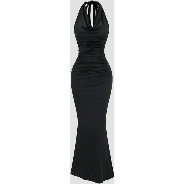 Sweetra Women&#39;s Black Draped Neck Bodycon Fish Tail Dress, Party