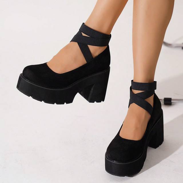 SHEIN Women Anti-Slip Thick Sole Platform Black Loafers, Comfortable Autumn/Winter Choice